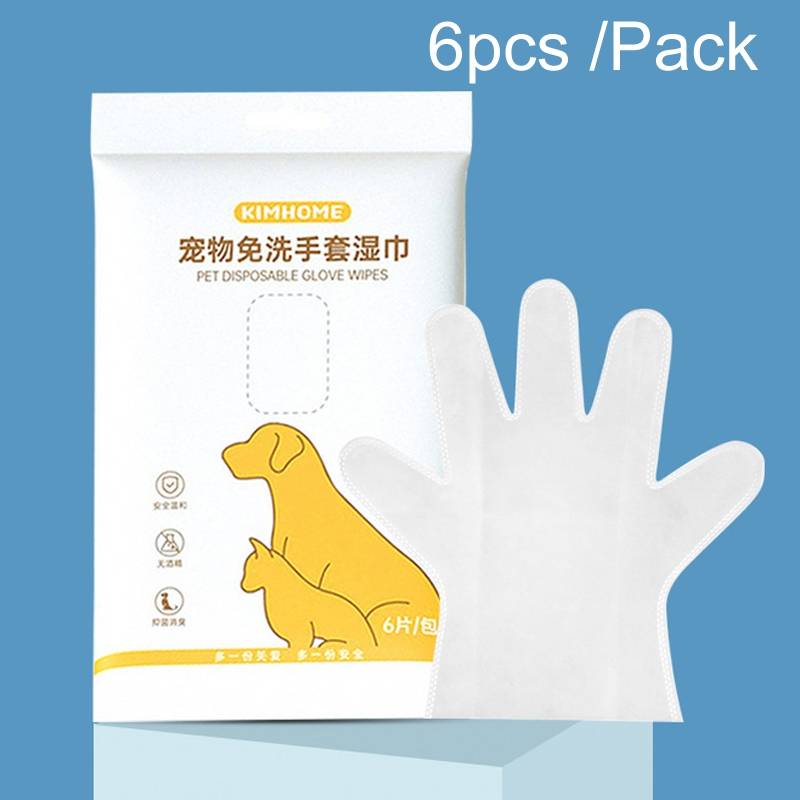 6 pieces/pack KIMHOME pet wash free gloves, wet wipes for dogs, cats, bathing, deodorizing, cleaning, and dry cleaning pet products