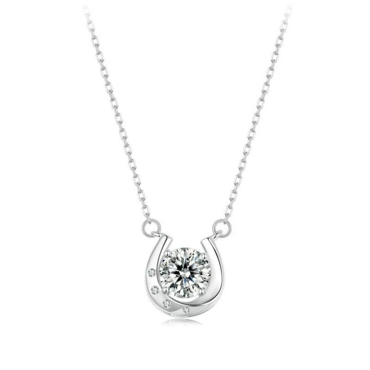 S925 Sterling Silver Sparkling Horseshoe Iron Mosonite Pendant Necklace