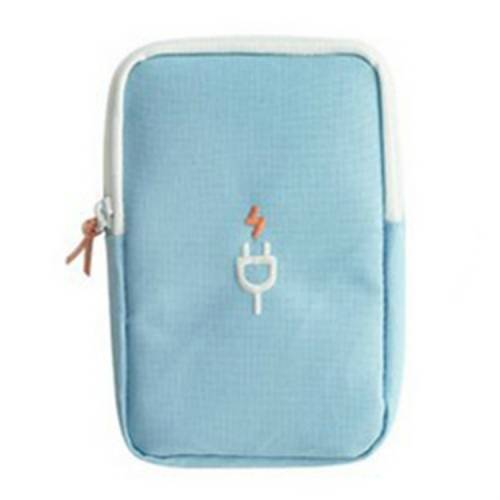 Travel Portable Charger Headset Cable Storage Bag(Lake Blue)