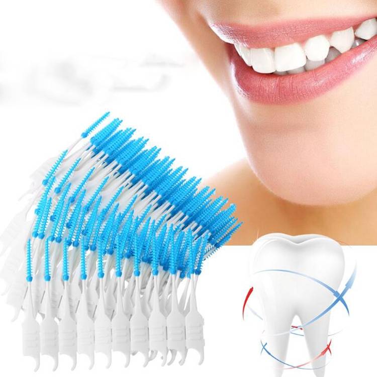 200 pieces sold in a box, double headed soft silicone spiral dental floss, portable dental care and cleaning tools