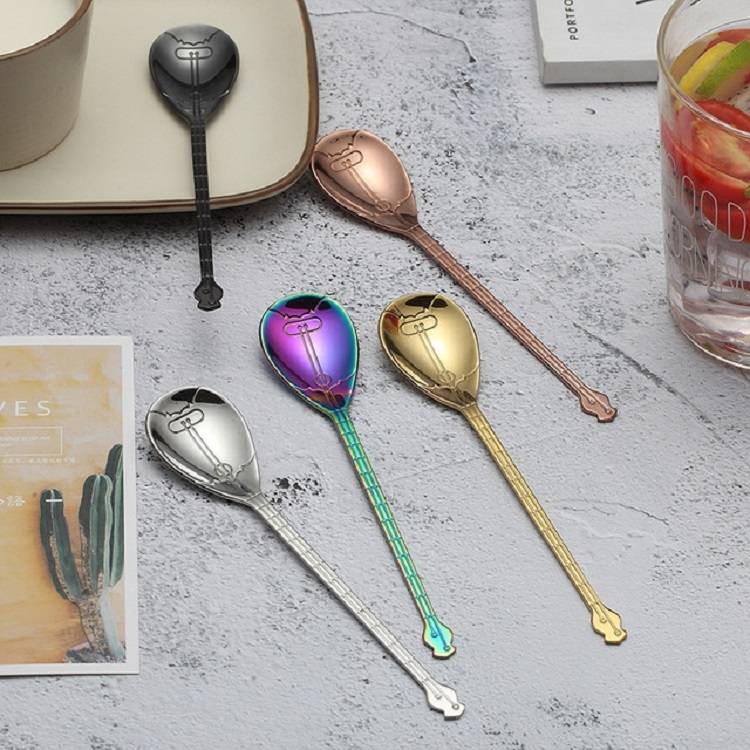 Stainless Steel Coffee Mixing Spoon Creative Musical Instrument Shape Spoon, Style:Lute