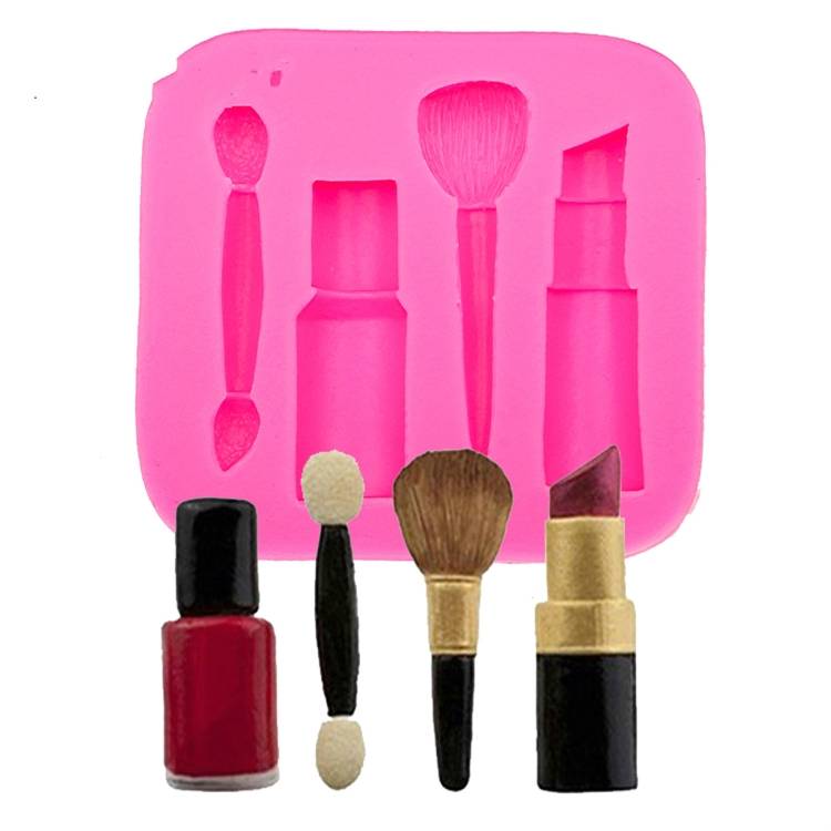 2 pieces of lipstick, eyebrow pencil, makeup tool, silicone flip sugar cake mold, chocolate mold, clay mold