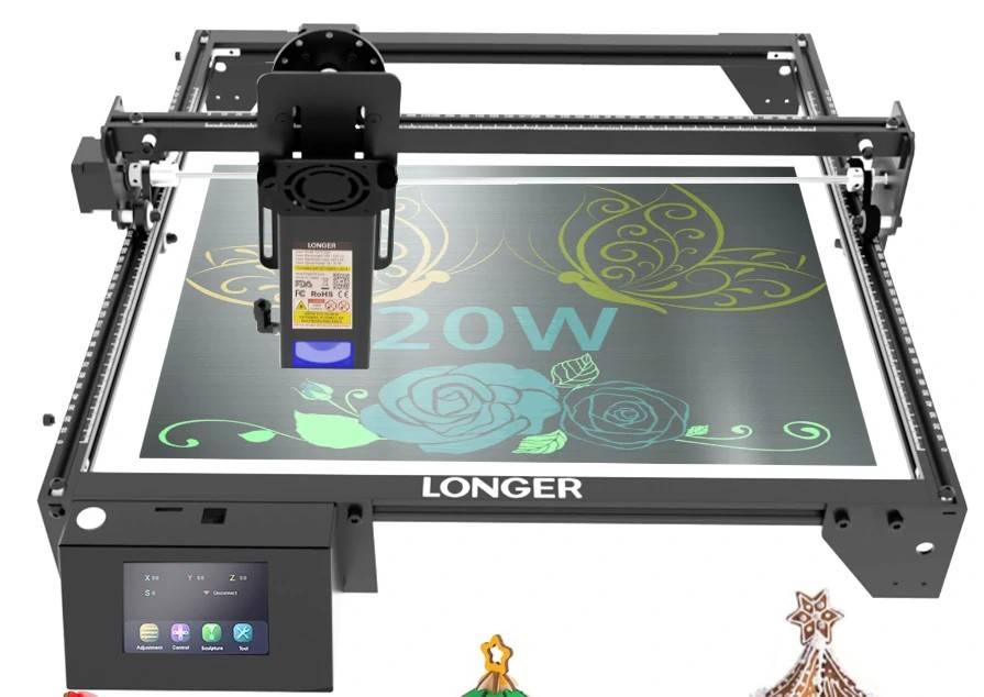 LONGER RAY5 20W Laser Engraver Touch Screen 32-bit Chipset WIFI 0.08*0.1mm Laser Spot Engraving Cutting Machine Area 375*375mm