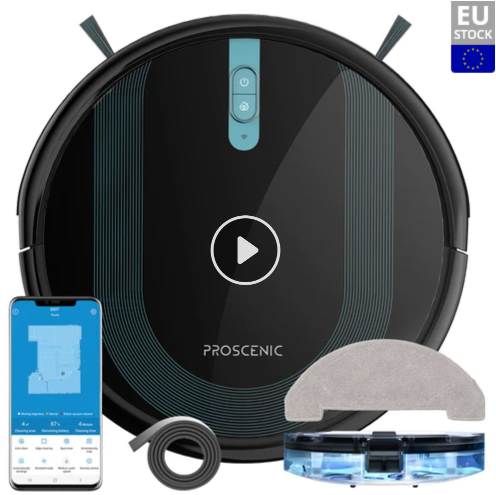Proscenic 850T Smart Robot Cleaner 3000Pa Suction Three Cleaning Modes 250ml Dust Collector 200ml Electric Water Tank Alexa Google Home App Control -